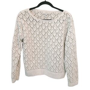 Lucky Brand White Open Knit Sweater Womens Small Pointelle Crochet Boho Pullover
